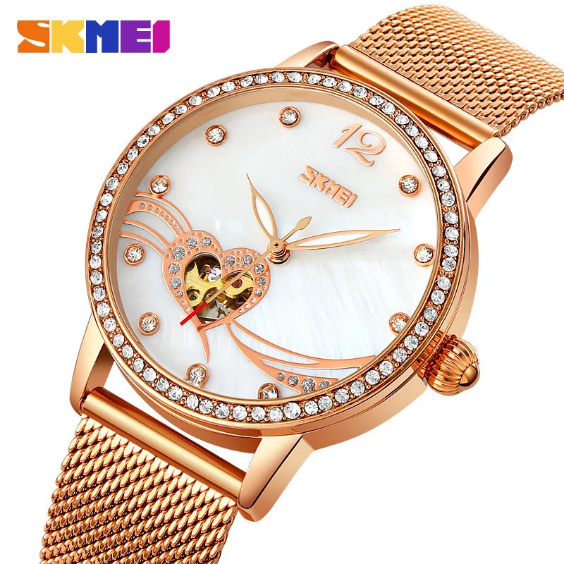 

skmei mechanical wristwatch feminine fashion brand elegant luxury gold diamond 30m water resistant watches zegarek damski 2021