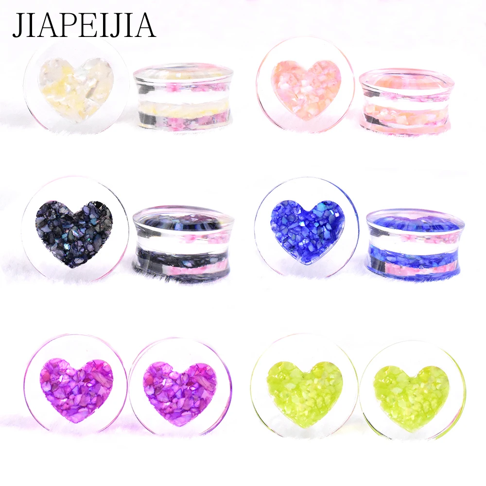 

6-30mm Multicolor Heart-shaped Acrylic Ear Gauges Tunnels and Plug Double Flared Plug Ear Expander Studs Stretching Body Piercin