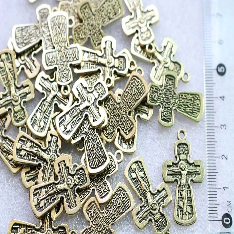 100 pieces / Golden Cross of the Orthodox Church Jesus Crucifix Pendant Handmade Center Jewelry | Украшения и аксессуары