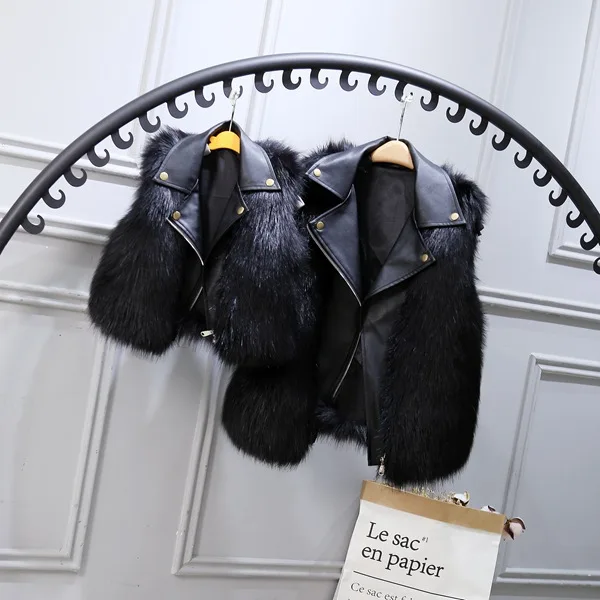 Детский джинсовый жилет 2021 ПУ кожаное ожерелье воротник из искусственного меха