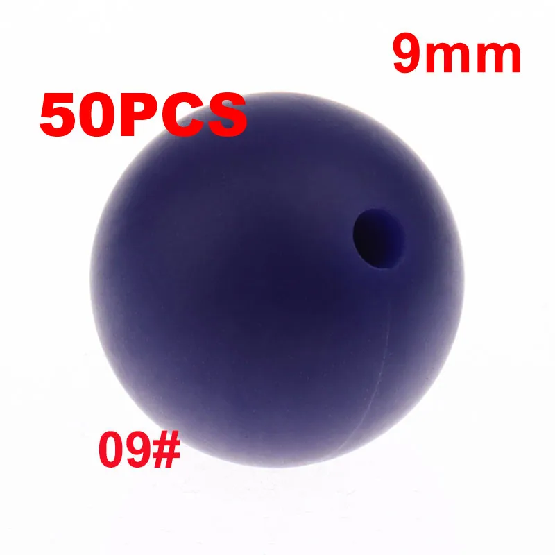 09 Navy QHBC 50 шт. Силиконовые Круглые Бусины 9 мм Жемчуг Bpa бесплатно жевательные Детские Прорезыватели ожерелье аксессуары цепочка для соски DIY Уход игрушка Kralen - Цвет: 09 Navy