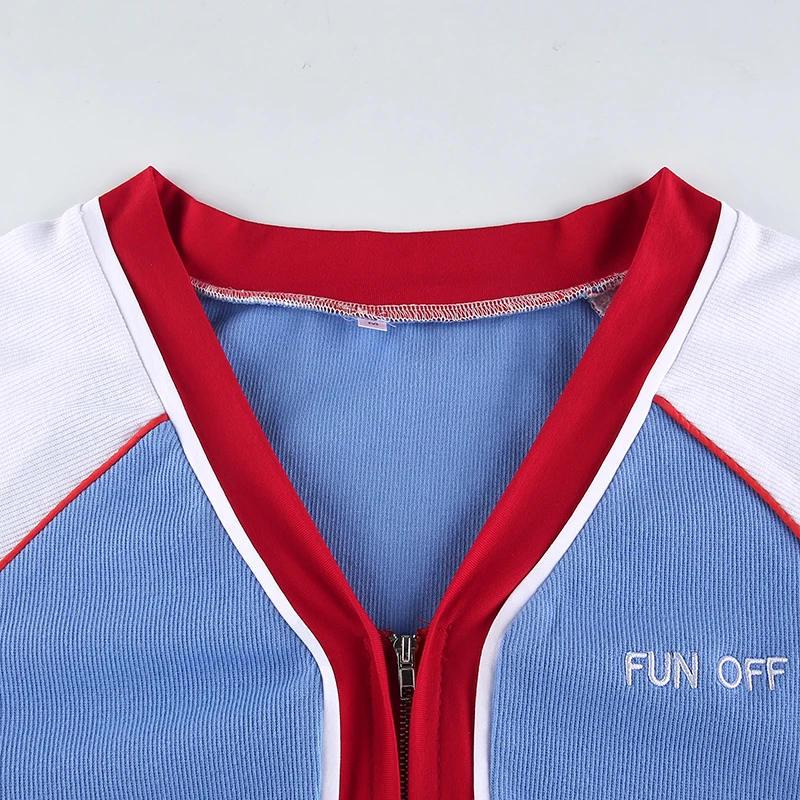 

Rapcopter Patchwork Coat Letter Embroidery Jackets Zip Y2K Crop Top 100% Cotton Knitted Coat Stripe Cute Tops Fall Winter Coats