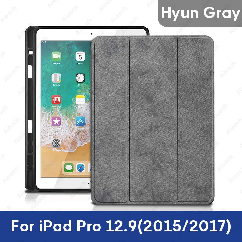 12.9 2015 17 Gray 2 Чехол для iPad Pro 12,9 с держателем-карандашом из искусственной кожи, передняя крышка, мягкий силиконовый чехол для iPad Pro 12,9 - Цвет: 12.9 2015 17 Gray 2