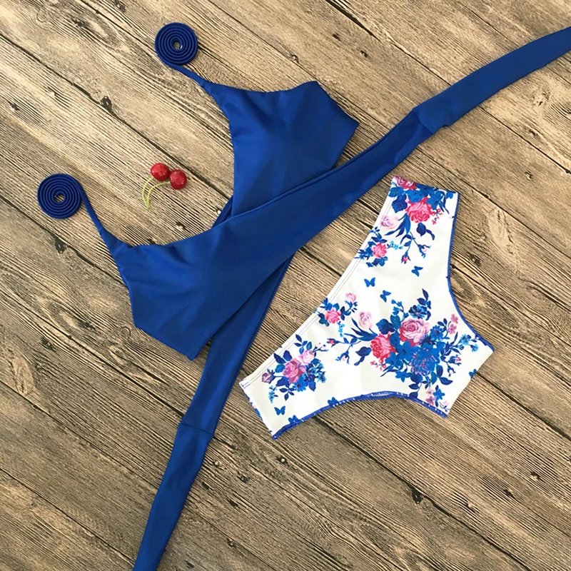 Купальник Бикини на завязках 2020 стринги синий комплект женское бикини