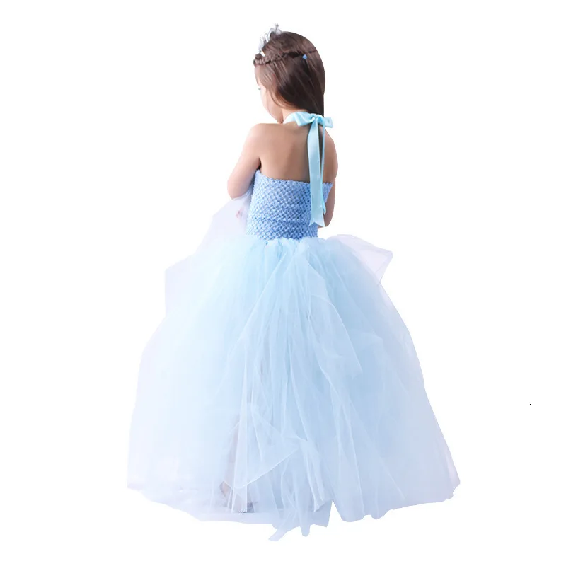 Костюм Эльзы для девочек синее платье Снежной королевы с длинным шлейфом