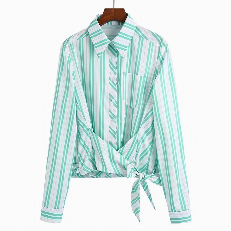 

Полосатая женская рубашка, новинка 2021, модная блузка с длинным рукавом и бантом, современный Женский Повседневный Топ, одежда