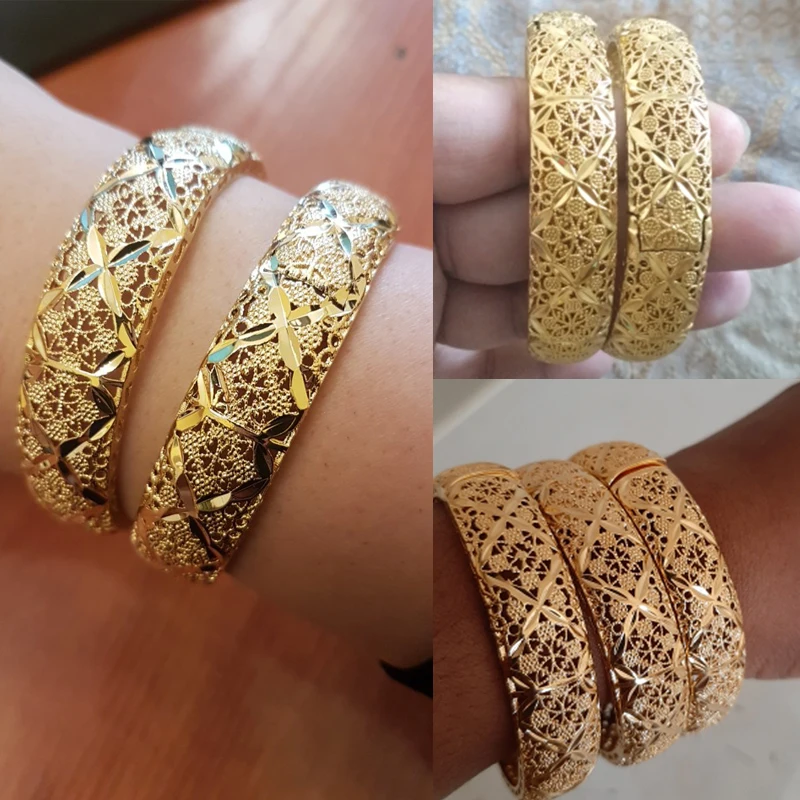 New Fashion lady Luxury Gold Color Jewelry Bangles Ethiopian African Women Dubai Bracelet Party wedding Gifts bridal Ramadan