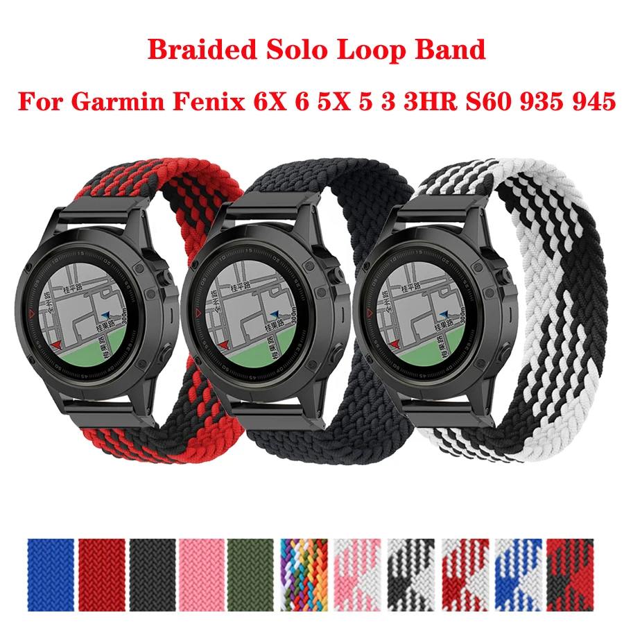 

22 26mm Quickfit Watch Strap For Garmin Fenix 6 6X Pro 5X 5 Plus 3HR 935 945 S60 MK1 Braided Solo Loop Nylon Watch Wrist band