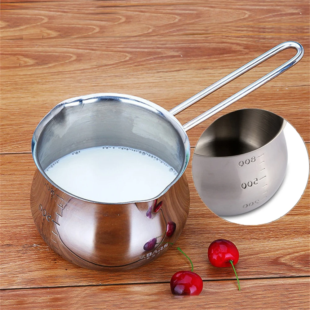 

Stainless Steel Butter Syrup Milk Pot with Scale Coffee Garland Cup Kettle Baking Chocolate Melting Sauce Pot Kitchen Cooker 1PC