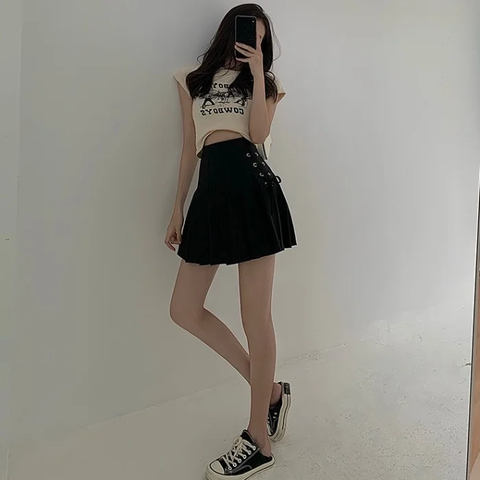 Сексуальная плиссированная юбка с высокой талией для девушек на шнуровке |