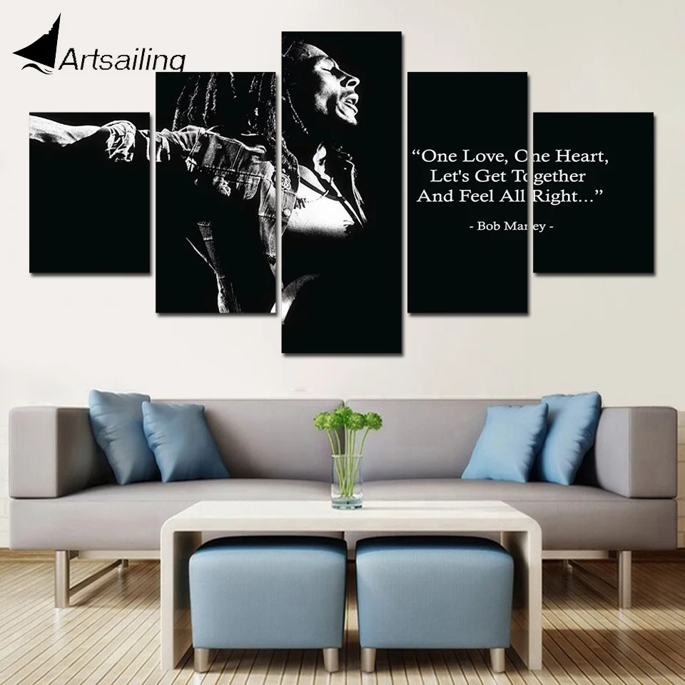 Декоративная живопись 5 шт. HD печать Боб Марли черно-белая цитата холст декор