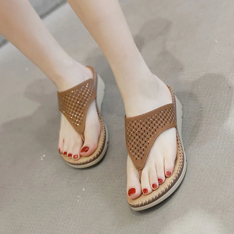 2022 Summer Women Slippers Wedge Beach Shoes Wedges Flip Flops Ladies Big Size YX904 | Обувь