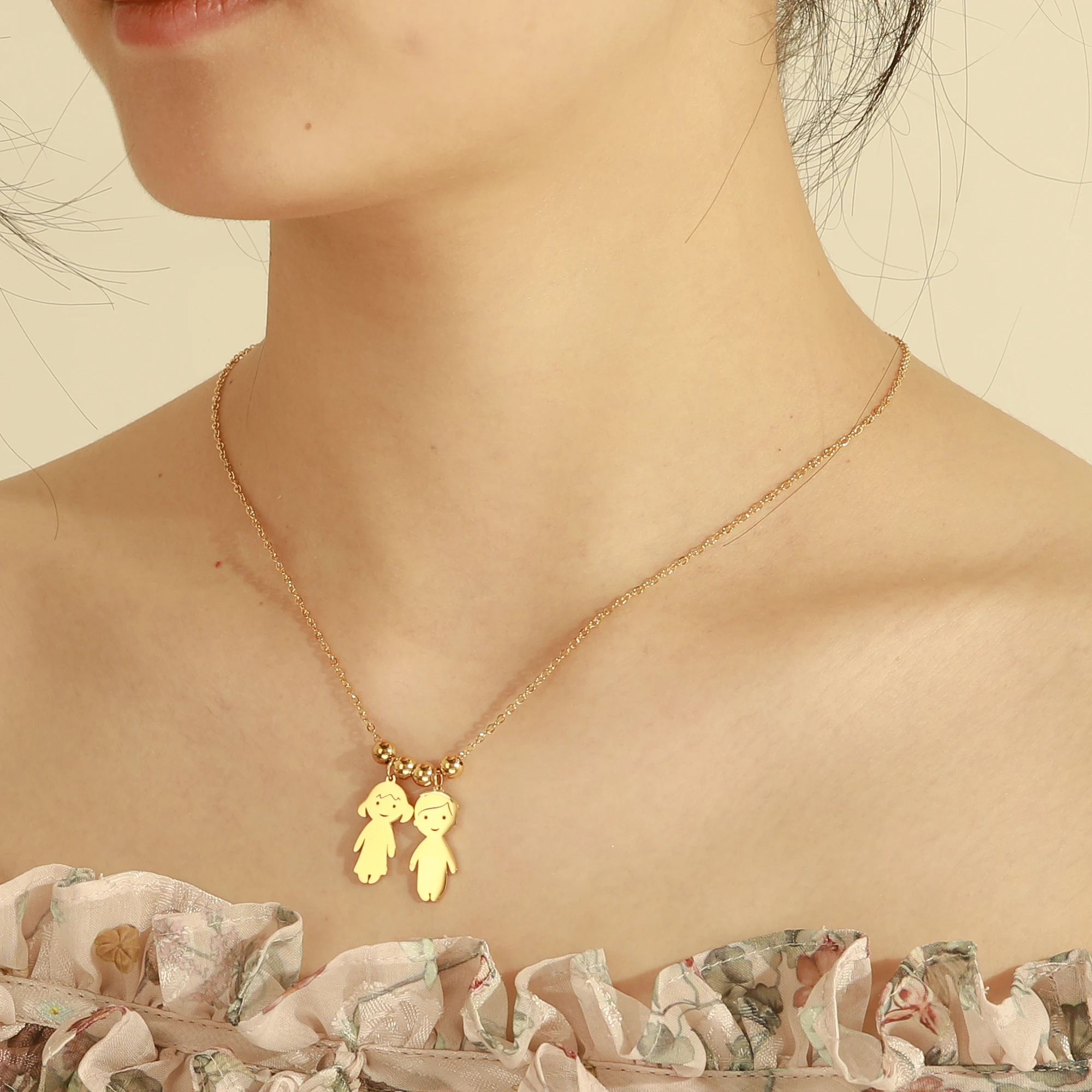Personalized Pendant Necklace Name Date Child Family Gift Jewelry Engraved Custom Stainless Steel Gold Color Boy Girl Kid Women | Украшения