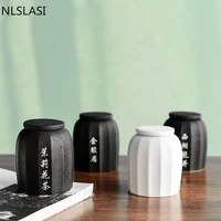 nlslasi chinese porcelain ceramic jar tea container crude pottery tea caddy portable sealed jar candy spice storage tank