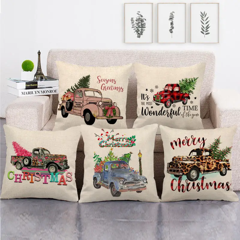 45 см * грузовик и Рождество письмо дизайн лен/хлопок Пледы Подушки Чехлы ДИВАНЕ