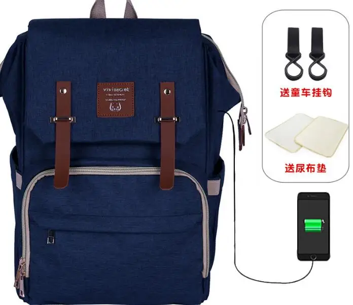 Сумка для детских подгузников, рюкзак для мамы, папы, USB, рюкзак для коляски, сумка для подгузников, водонепроницаемая сумка Оксфорд, сумки для кормления, комплекты, сумки для беременных - Цвет: blue