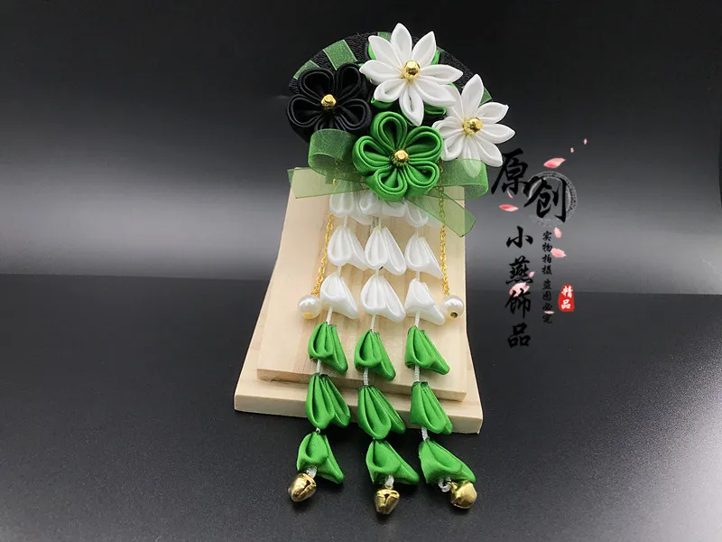 Новый японский оригинальный новый стиль волосатый орнамент веера с вишневым цветком и кисточкой для волос, изящная работа, цветок Сакура заколка на волосы.