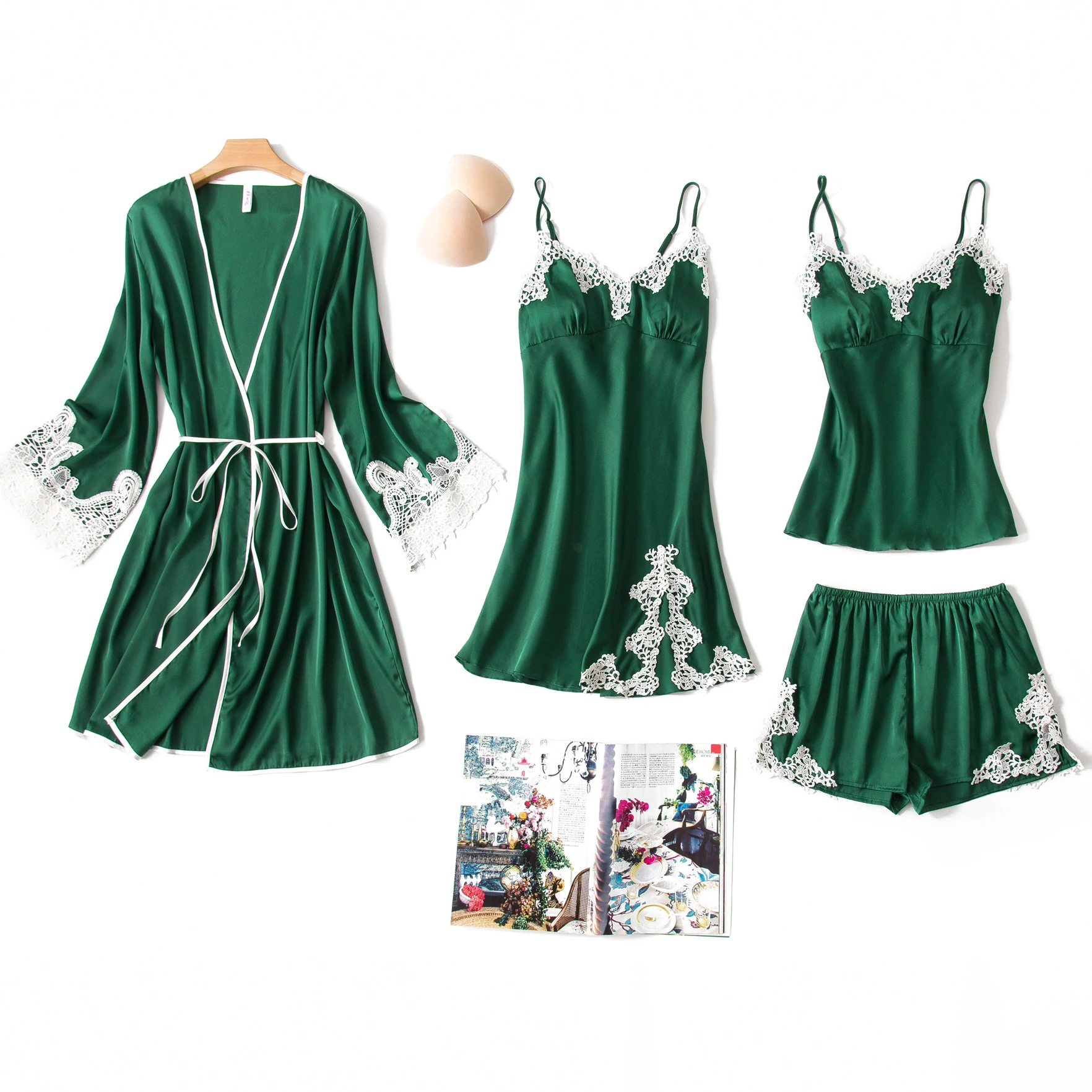 Кружевной пижамный комплект из 4 предметов женская одежда для сна пижама