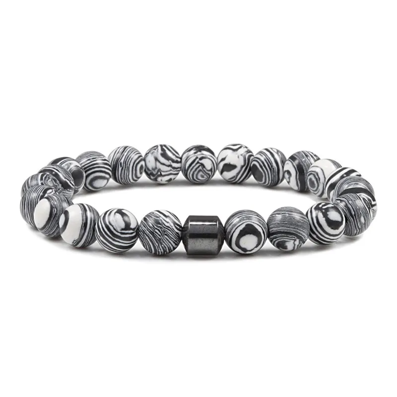 Pulseiras& Браслеты браслет Малахитовый браслеты из бус Классические наручные сплав аксессуары hombre натуральный камень Homme Йога человек ювелирные изделия - Окраска металла: black