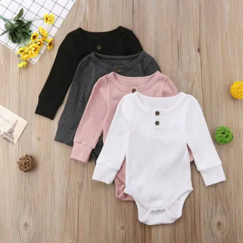 

2021 Newborn Toddler Knitted Baby Girl Clothes Basic Pure Color Outfit Long Sleeve Cotton Romper Playsuit Jumpsuit Baby Clothes