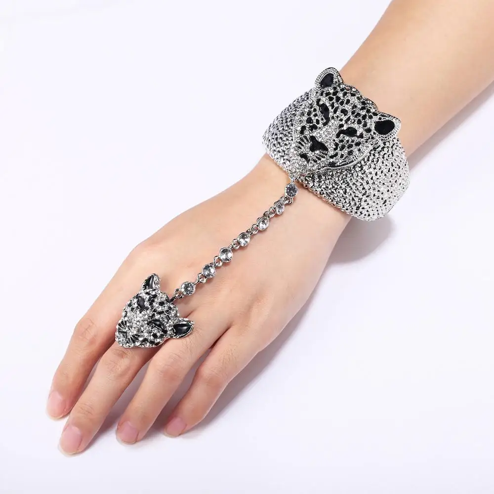 Пантера Браслет леопард набор колец для женщин животных с кристаллами браслет