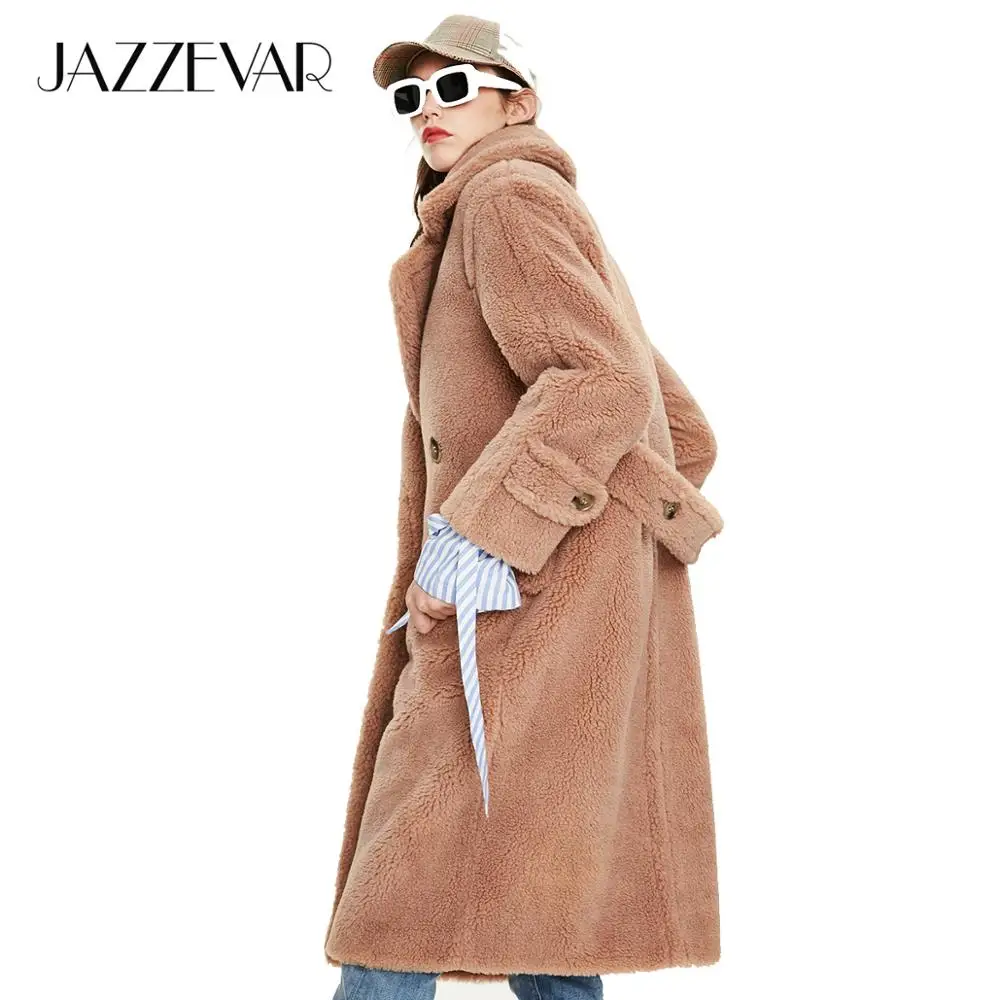 JAZZEVAR Зимнее новое поступление пальто с мехом женская верхняя одежда свободная модный стиль длинное теплое пальто K9062