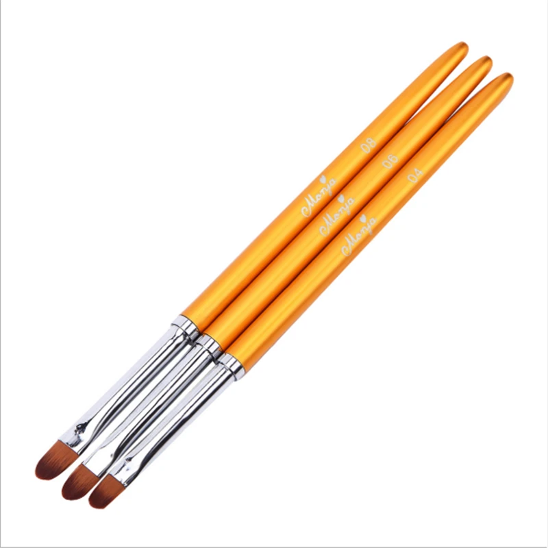 

3pcs Gold Nail Art Metal Handle UV Gel Powder Dust Cleaning Brush Flower Painting Drawing Pen Manicure Tool