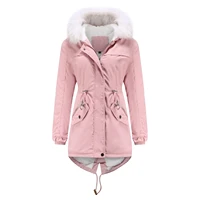 women fur collar parkas winter jacket hooded velvet warm coat casual padded fur lining female outerwear