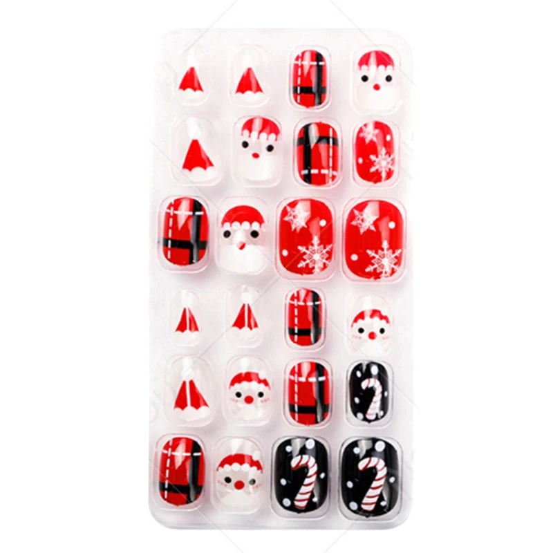 

Детский кусок для ногтей 24 наклейки Мультяшные рождественские накладные ногти съемные с клейкими наклейками для ногтей