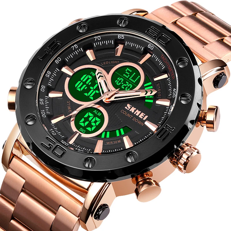 SKMEI Creative Watch 3 Time Male Sport Watches LED Display Countdown Chrono Digit Clock Quartz Wristwatch Men Relogio Masculino