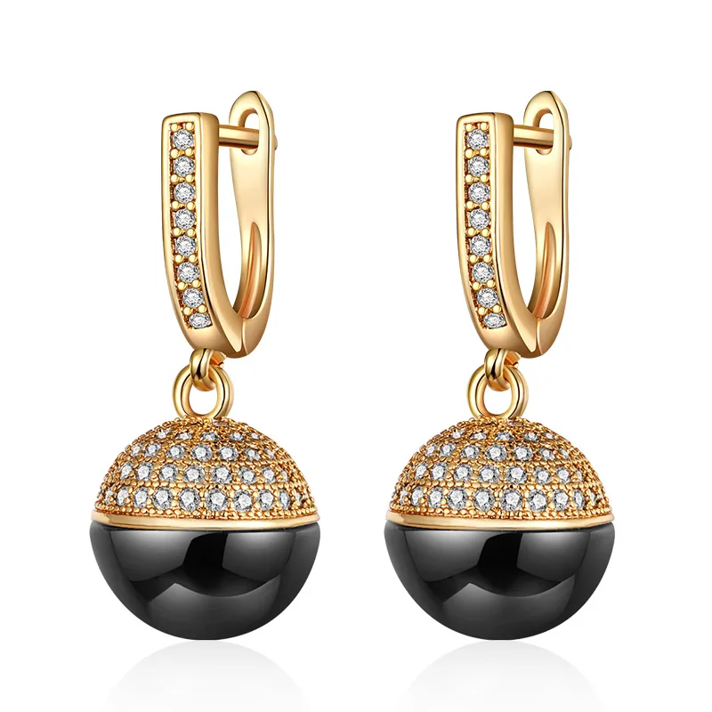 gold black MAIKALE, классические круглые керамические висячие серьги, покрытые медью, золотые, серебряные, корейские серьги для женщин, модное ювелирное изделие для женщин, подарки - Окраска металла: gold black