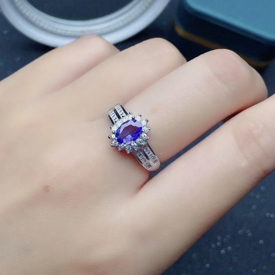 Роскошное кольцо из танзанита для вечеринки 100% карат 5 мм * 7 925 натуральный