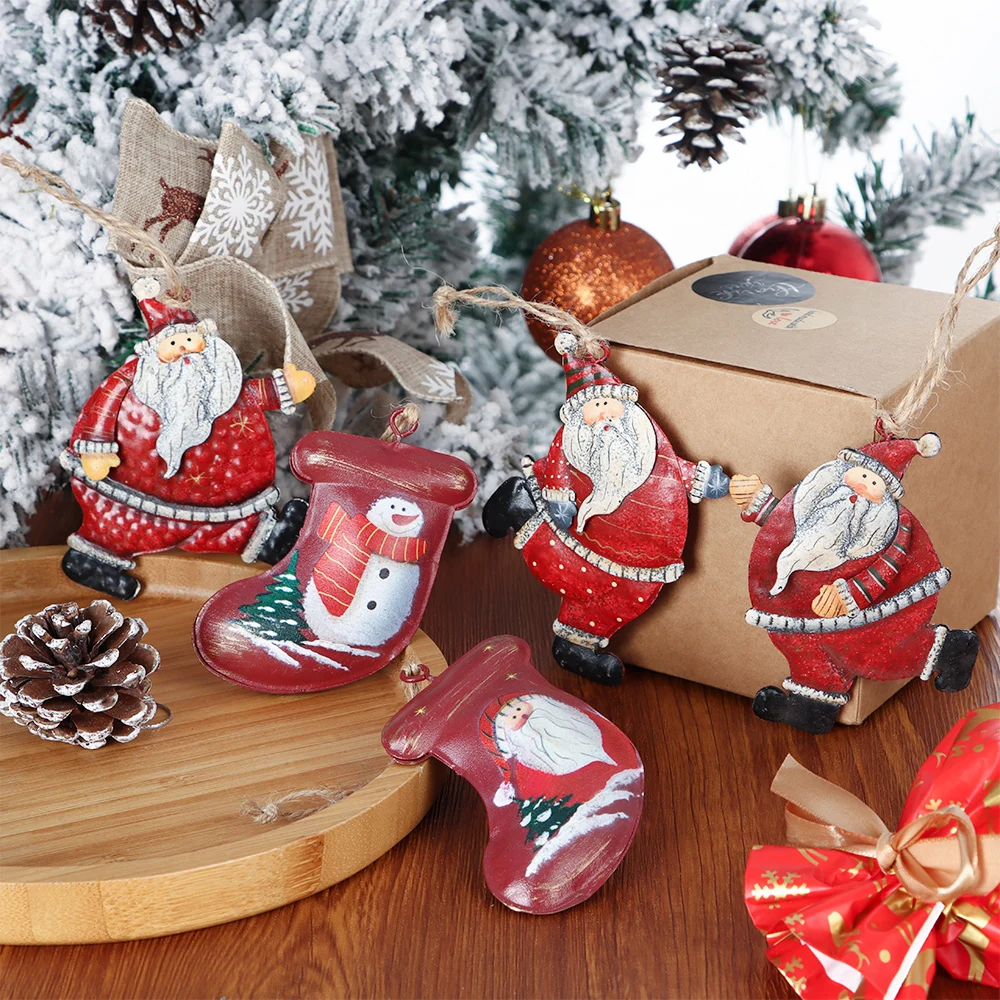 

1Pc Christmas Hanging Pendants Xmas Tree Ornaments Cartoon Santa Claus Stockings Decorations Festival Party Metal Art Crafts