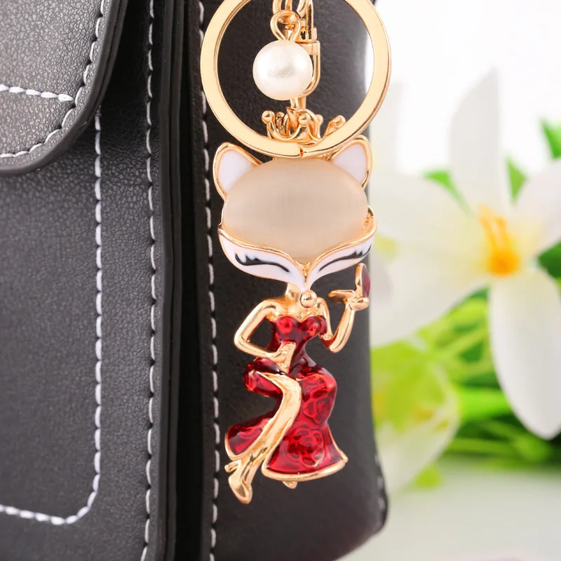 Новый модный парный брелок со стразами и лисой для ключей Автомобильный ключ
