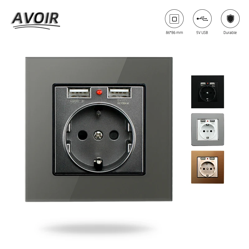 

Avoir 1PC USB Wall Socket Electrical USB Eu Electrical Sockets Outlets Plug Socket With Usb Power Socket Glass Plastic