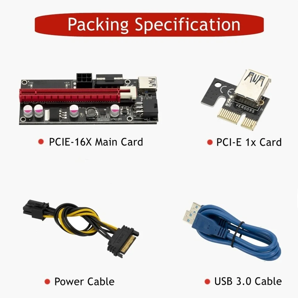 PzzPss 10 шт. VER009 USB 3.0 PCI-E Райзер VER009S Экспресс 1X 4X 8X 16X адаптер Pcie карта SATA 15 PIn на 6 Pin