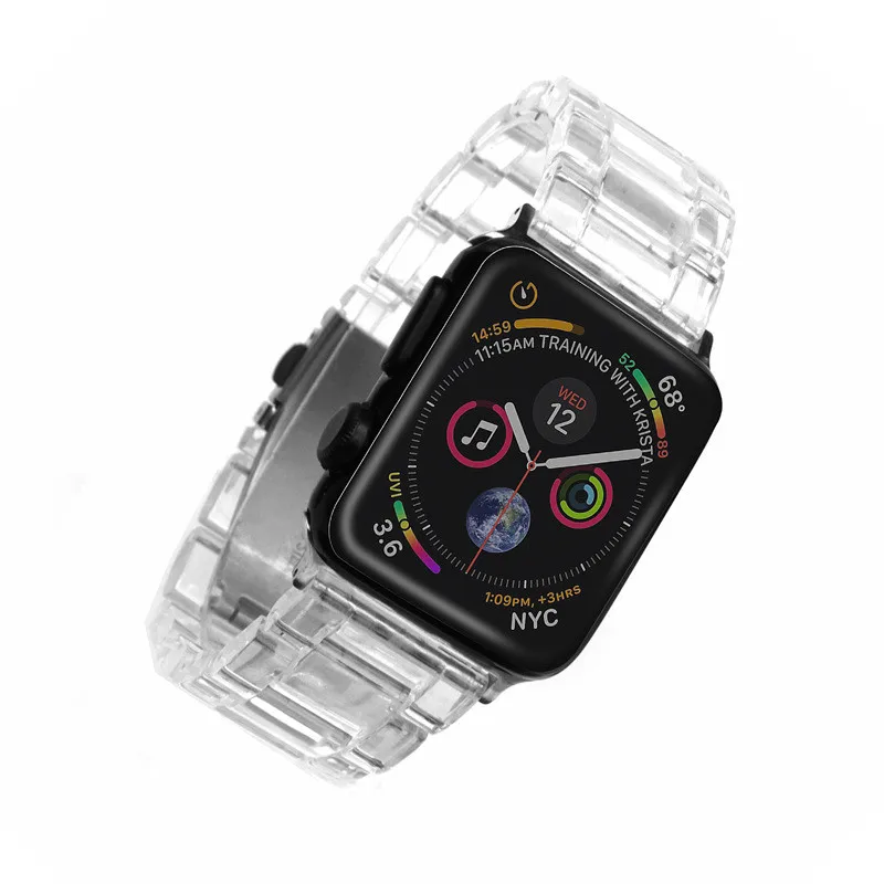 Ремешок пластиковый для смарт часов Apple Watch Series 5 4 3 2 1 цветной прозрачный браслет