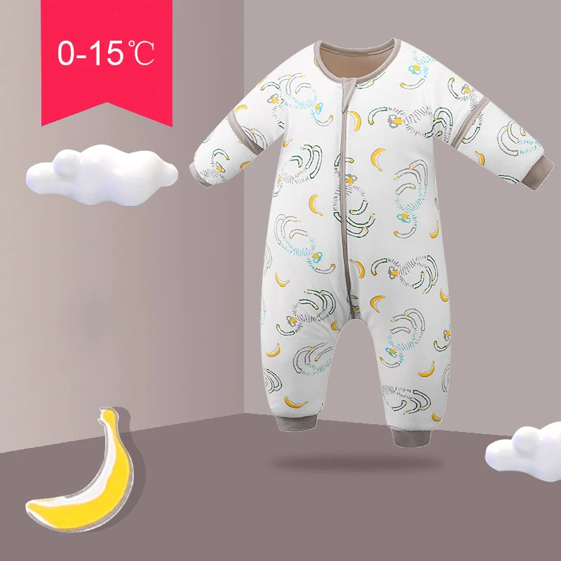 Winter Baby Sleeping Bag 6M-5T Kids Cotton Cartoon Pajamas Detachable Sleeve Sleepsack Toddler Boys Girl Split Leg Sleepwear
