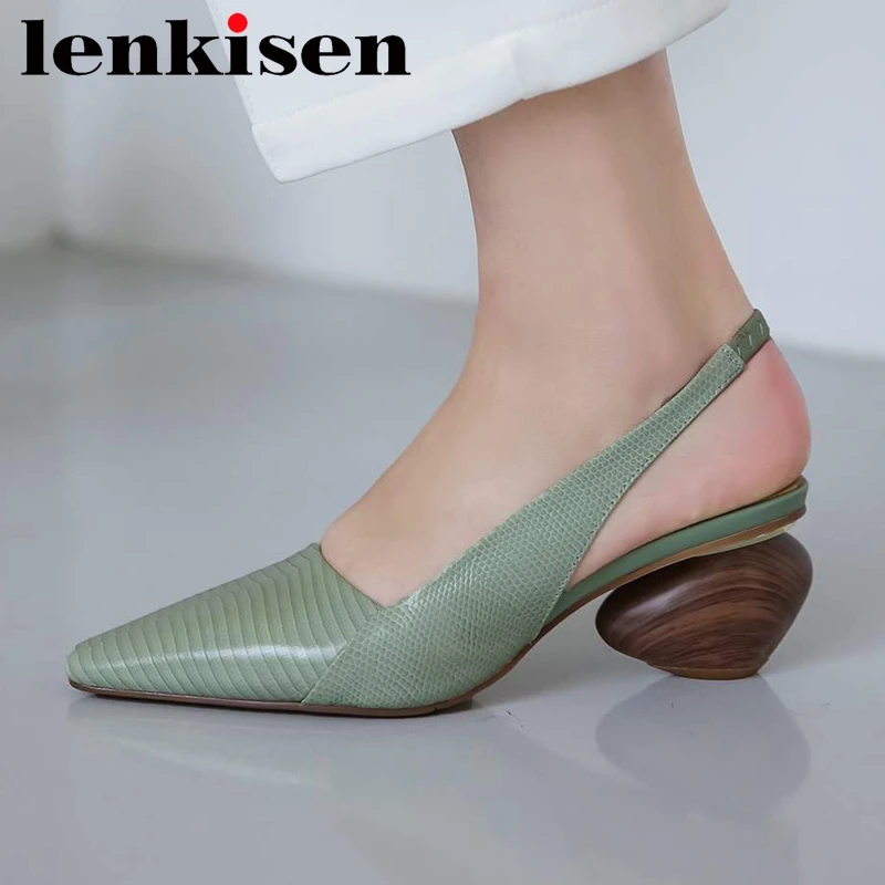 

Lenkisen/2020; Модные туфли из натуральной кожи на высоком каблуке с квадратным носком; Женские летние сандалии с эластичным ремешком; Большие раз...