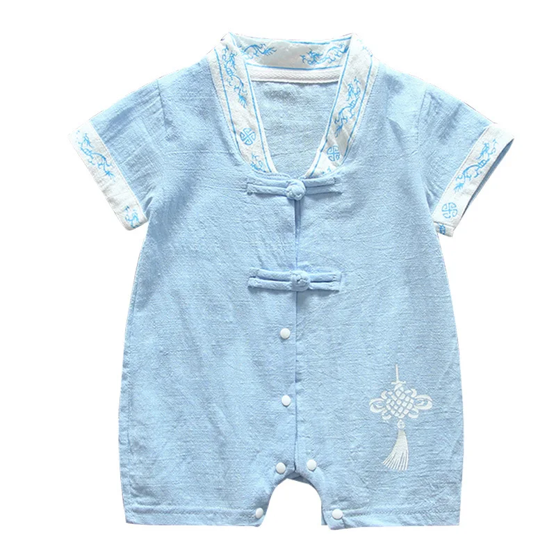 

Baby Boys Clothes Chinese Style Newborn Summer Jumpsuit Infant Cotton Shorts Sleeve Girls Romper 0-12 Month