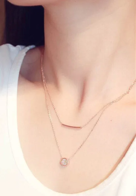 2019 Fashion Simple Double Layers Zircon Necklace Women Elegant Geometric Necklaces &amp Pendants Gold-color Jewelry Gifts | Украшения и