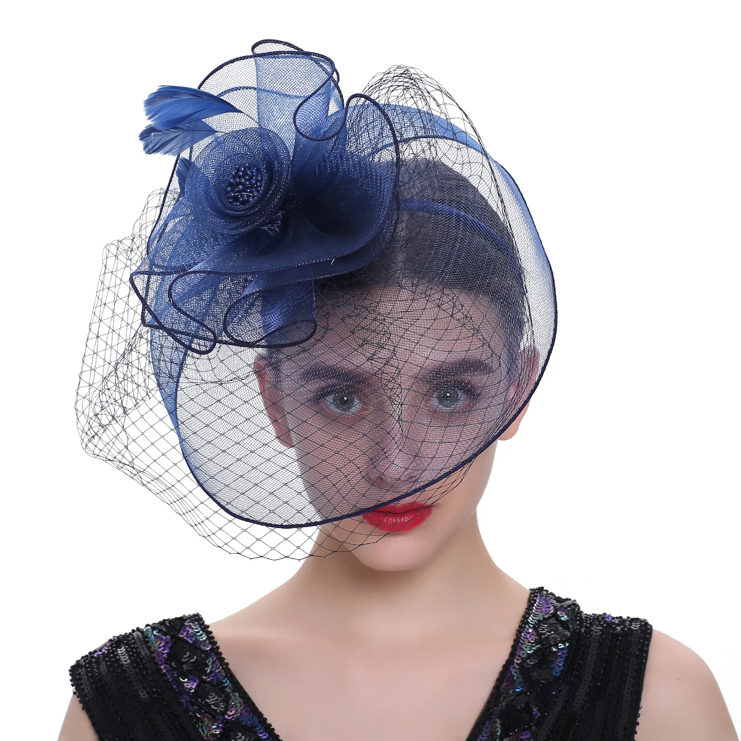 

Female Hair Hoop, Solid Color Flower Headdress Hair Clip Hair Accessories for Wedding Photography, Black/Beige/Navy