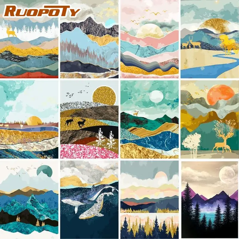 

RUOPOTY 60x75cm Diy Frame Sunrise Landscape Painting By Numbers Kit Modern Wall Art Picture Acrylic Paint By Numbers For Gift