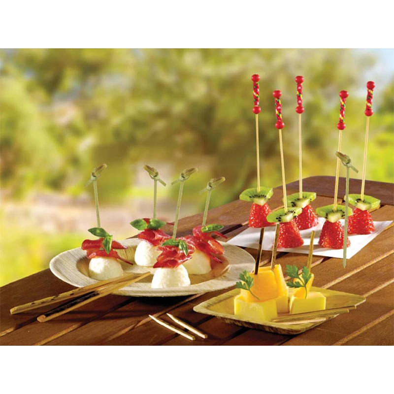 

Free Shipping - 200/Pack, Party Wedding Suppliers Disposable Tableware, 90mm Cocktail Black Knotted Bamboo Pick Fruit Skewer