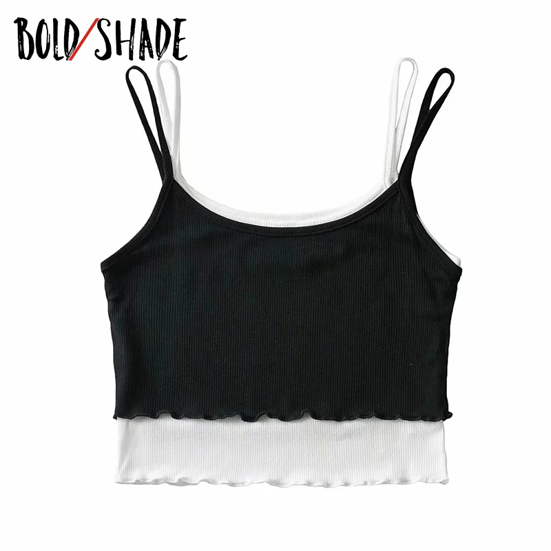 Bold Shade Grunge Streetwear 90s Style Camis Women Patchwork Indie Vintage Tank Tops 2021 Skinny Ribbed Strap Crop Top Basic Hot