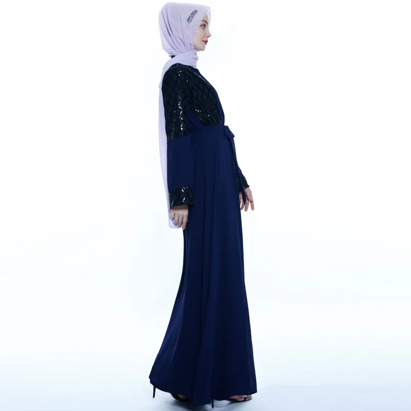 latest Dubai long-sleeved dress Muslim party Abaya ladies Arabian lace cardigan patchwork Turkish Islamic prayer gown robe