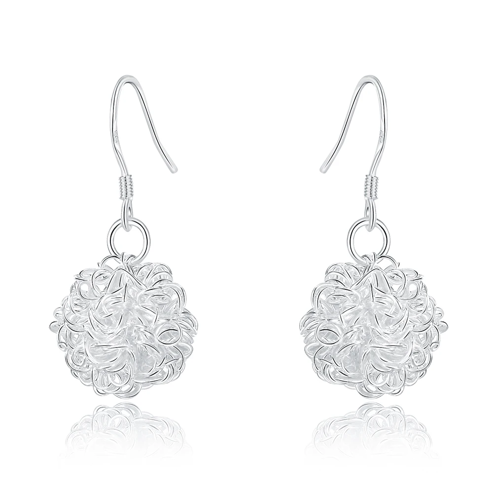 Женские серьги в стиле ретро с сетчатым шариком посеребренные 925 пробы ювелирное