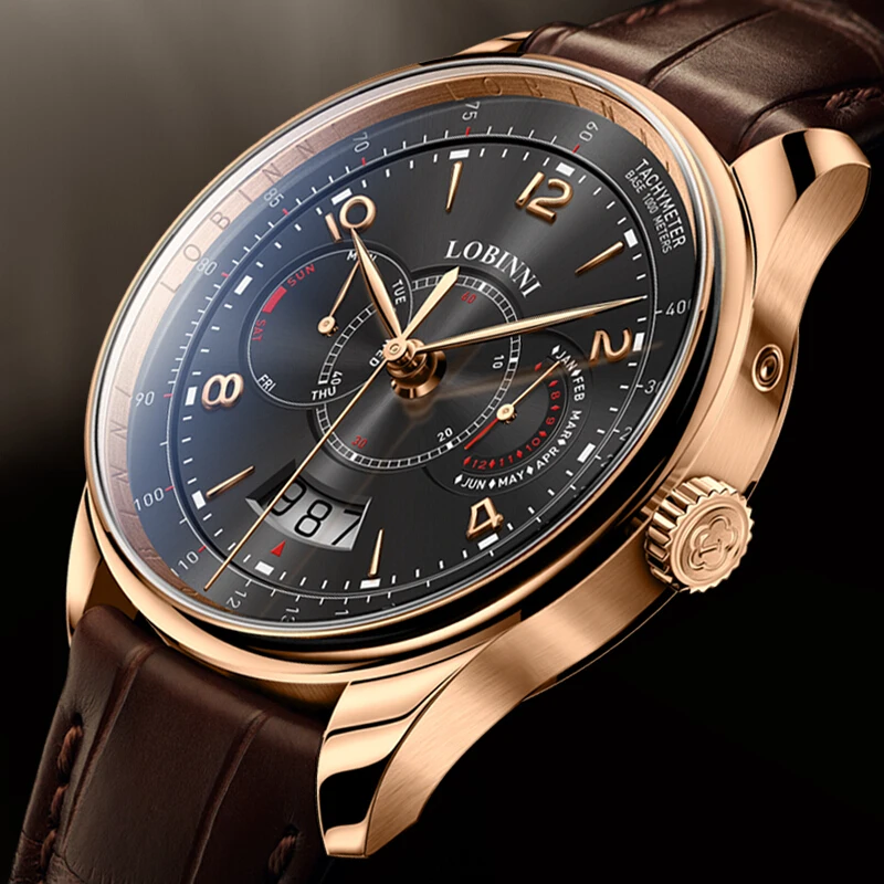 Швейцарские часы LOBINNI для мужчин японские автоматические механические MIYOTA 9122 с