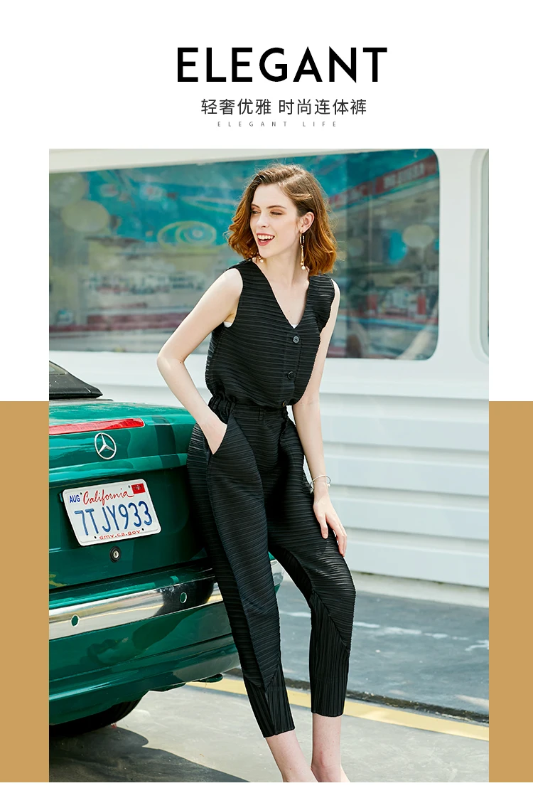 Issey fold женские штаны летний длинный стиль узор высокая талия обтягивающие легкие Роскошные легкие женские комбинезоны без рукавов