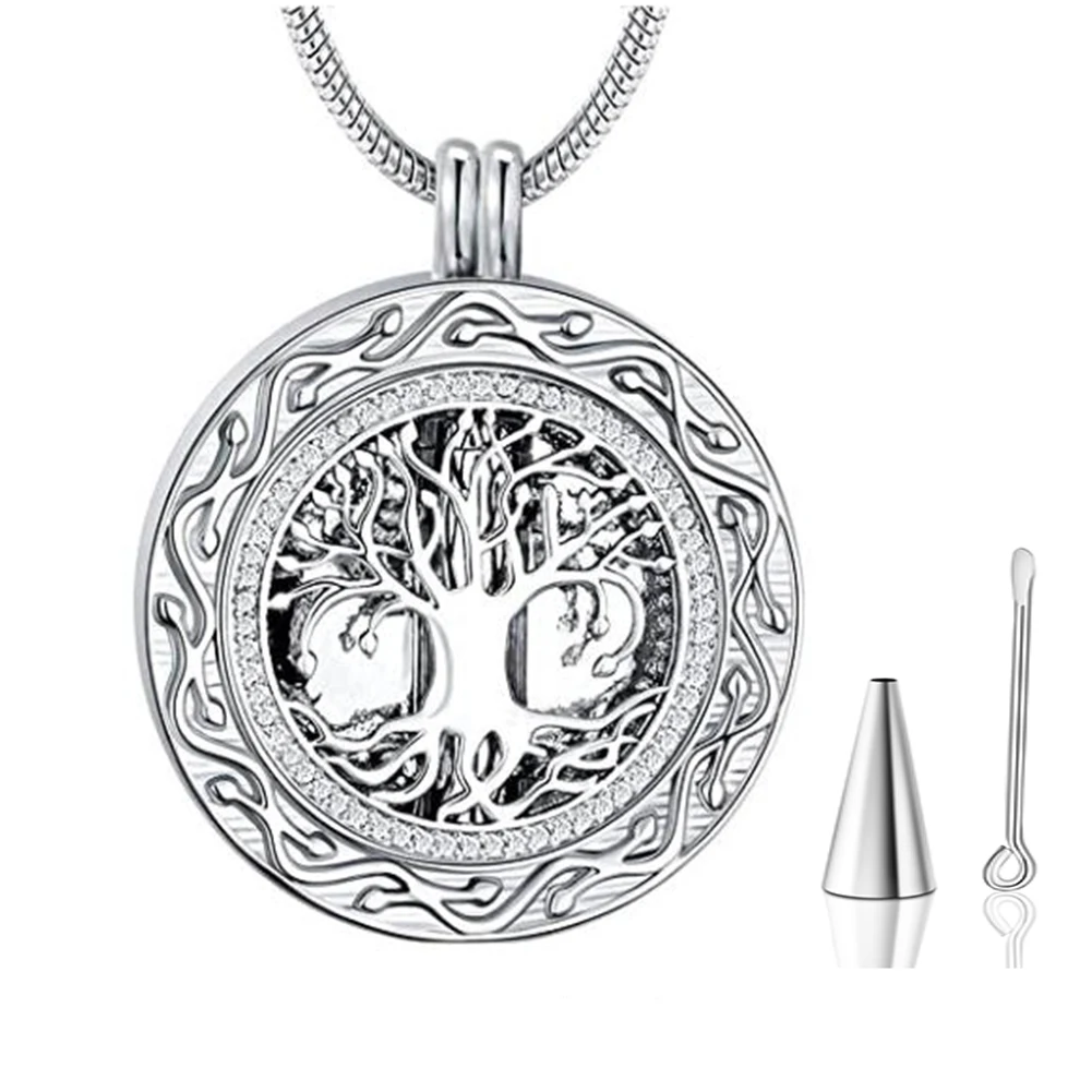 

Stainless Steel Round Tree of Life Memorial Urn Necklaces Cremation Jewelry Keepsake Pendant Locket for Ashes Dropship